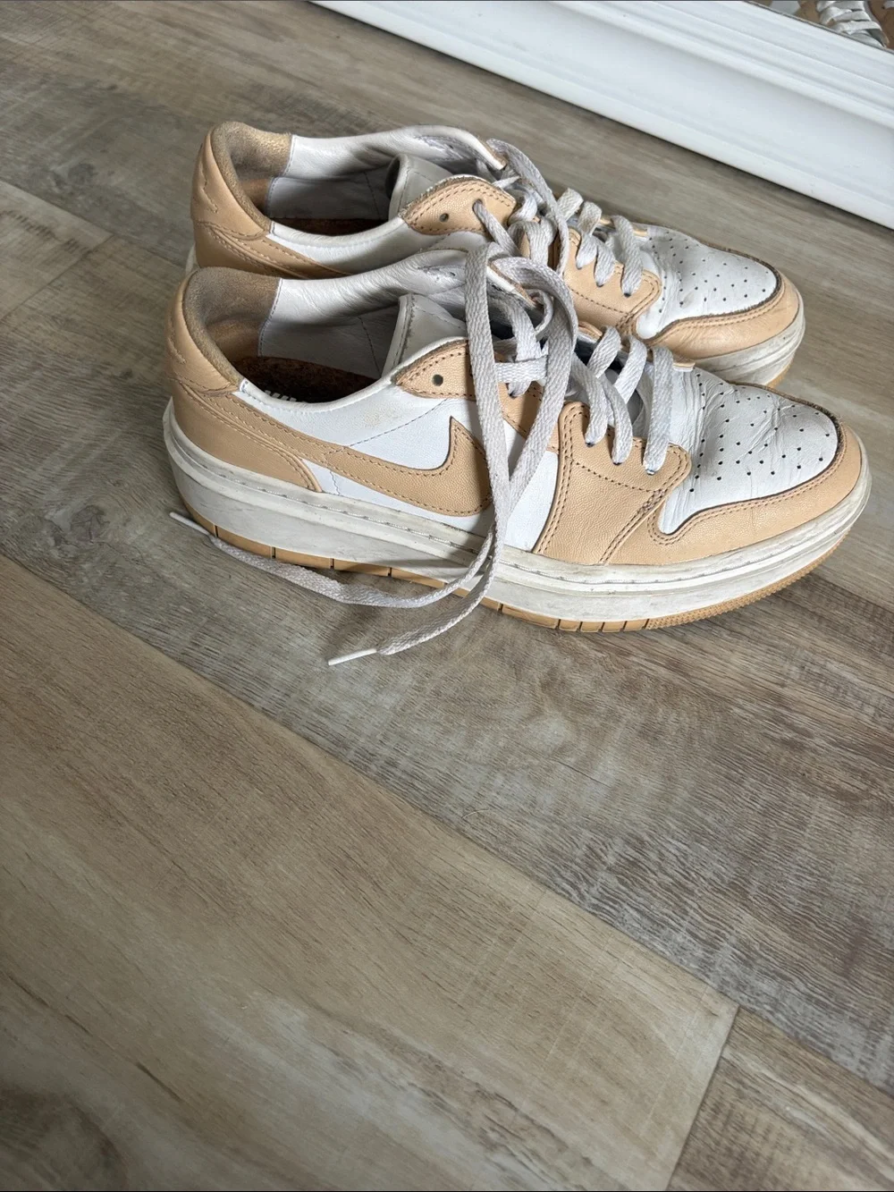 Nike White and Tan Low-Top Leather Sneakers